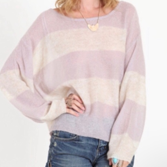 Free People Sweaters - EUC Free People Lavender & Cream Stripe Baggy loose knit sweater